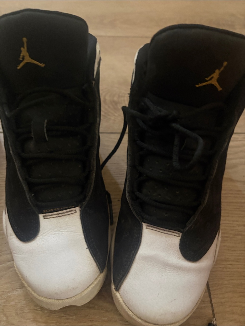 Jordan  13 Black, White and Gold Kids Basketball Shoes 6 Y